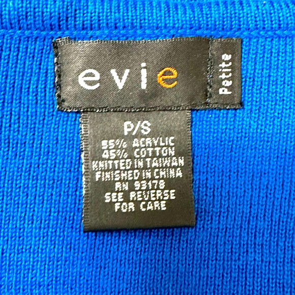 NWOT EVIE Blue Knit w Twist Front & Square V-Neck 3/4 Sleeves Pullover Top S - Picture 11 of 12